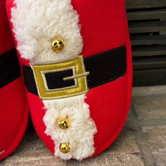 Dearfoams Christmas Red Santa Slippers w/Gold Bells Unisex SZ W 11-12; M 9-10 - Picture 10 of 16